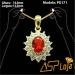 Pingente em Ouro 18K Pedra Oval Rubi Com Diamantes