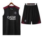 Conjunto Treino PSG Regata + Short 2024/25 - Preto / Detalhe Vermelho Vinho