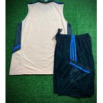 Conjunto Treino Regata + Short Manchester United 23/24 - Gola Redonda - Cor Salmão/Preto/Azul
