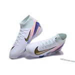Chuteira Society Nike Air Zoom Mercurial Superfly 10 Elite (TF) – Branco/Dourado/Azul/Rosa - Botinha