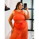 Saída de Praia Plus Size Longa Cavada Renda Laranja