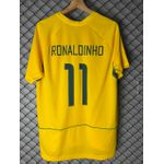 Camisa Retrô Brasil Home 2002 Ronaldinho Gaúcho N°11 (NACIONAL PREMIUM) 