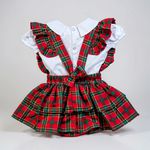 CONJUNTO JARDINEIRA SAIA DUPLA - XADREZ VERMELHO