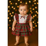 CONJUNTO JARDINEIRA SAIA DUPLA - XADREZ VERMELHO