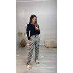 Pijama Longo Preto Estampado