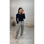 Pijama Longo Preto Estampado