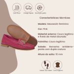 Mocassim Feminino Clássico em Couro com Fivela cor Pink