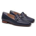 Sapato Social Feminino em Couro com fivela cor Azul Marinho