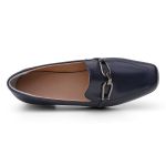 Sapato Social Feminino em Couro com fivela cor Azul Marinho