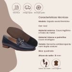 Sapato Social Feminino em Couro com fivela cor Azul Marinho