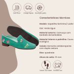 Sapatilha Feminina em Couro Camurça com bordado de Borboleta Cor Verde Água