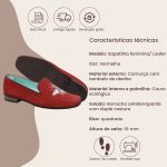 Sapatilha Feminina em Couro Camurça com bordado de Abelha Cor Vermelho