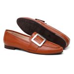 Sapato Eleonora Feminino em Couro com Fivela cor Caramelo
