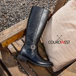 BOTA MONTARIA METALASSÊ FEMININA COURO PRETO