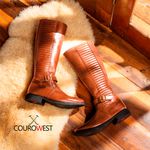 BOTA MONTARIA METALASSÊ FEMININA COURO CARAMELO