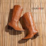 BOTA TEXANA CANO LONGO FEMININA COURO CARAMELO
