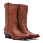 BOTA TEXANA CANO MÉDIO FEMININA COURO CARAMELO