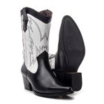 BOTA TEXANA CANO MÉDIO FEMININA COURO PRETO E BRANCO
