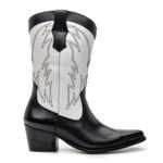 BOTA TEXANA CANO MÉDIO FEMININA COURO PRETO E BRANCO