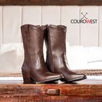 BOTA TEXANA CANO MÉDIO FEMININA COURO CAFÉ
