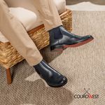 KIT BOTA CHELSEA MARINHO SOLADO EM COURO + CINTO