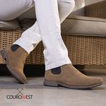 KIT BOTA CHELSEA E CINTO COURO CAMURÇA AREIA