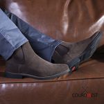 KIT BOTA CHELSEA E CINTO COURO CAMURÇA CAFÉ