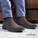 KIT BOTA CHELSEA E CINTO COURO CAMURÇA CAFÉ