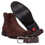 KIT BOTA CHELSEA E CINTO COURO CAMURÇA CAFÉ