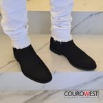KIT BOTA CHELSEA E CINTO COURO NOBUCK AVELUDADO PRETO