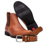 KIT BOTA CHELSEA E CINTO COURO HIDROFUGADO CARAMELO