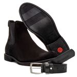 KIT BOTA CHELSEA E CINTO COURO NOBUCK AVELUDADO PRETO