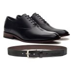 KIT SAPATO SOCIAL OXFORD COURO NOBRE PRETO + CINTO