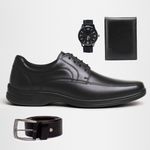 SAPATO MASCULINO CONFORT COURO LEGÍTIMO + RELÓGIO + CARTEIRA - PRETO