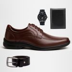 SAPATO MASCULINO CONFORT COURO LEGÍTIMO + RELÓGIO + CARTEIRA - CAFÉ