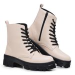 Bota Coturno Feminino com Elástico Ajustável Lateral Solado Robusto OffWhite