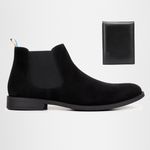 Botina Chelsea Masculina Couro Legítimo Nobuck + Carteira - Preto