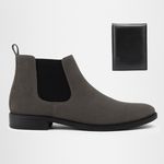 Botina Chelsea Masculina Couro Legítimo Nobuck + Carteira - Cinza
