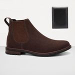 Botina Chelsea Masculina Couro Legítimo Nobuck + Carteira - Café