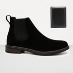 Botina Chelsea Masculina Couro Legítimo Nobuck + Carteira - Preto