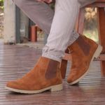 Botina Chelsea Colorado Masculina Couro Legítimo Nobuck - Caramelo