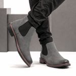 Botina Chelsea Colorado Masculina Couro Legítimo Nobuck - Cinza