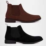 2 Botinas Chelsea Colorado Masculina Couro Nobuck - Café + Preto