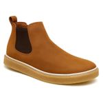 Bota Masculina Couro Camurça Casual Elástico - Castor