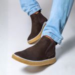 Bota Masculina Couro Camurça Casual Elástico - Marrom