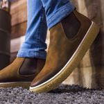 Bota Masculina Couro Camurça Casual Elástico - Marrom