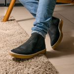 Bota Masculina Couro Camurça Casual Elástico - Preto