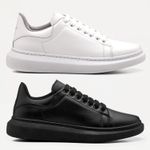 2 Sapatênis Masculino Maqueen Notorian Sola Alta - Preto/Preto + Branco/Branco