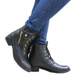 Coturno Feminino Cano Médio em Couro Ecológico Preto