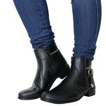 Coturno Feminino com Zíper na lateral em Couro Ecológico - Preto